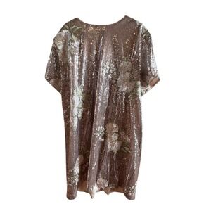 Arula Rose Gold Sequin Woman's Sz X Plus Mini Shift Dress Embroidered Flowers